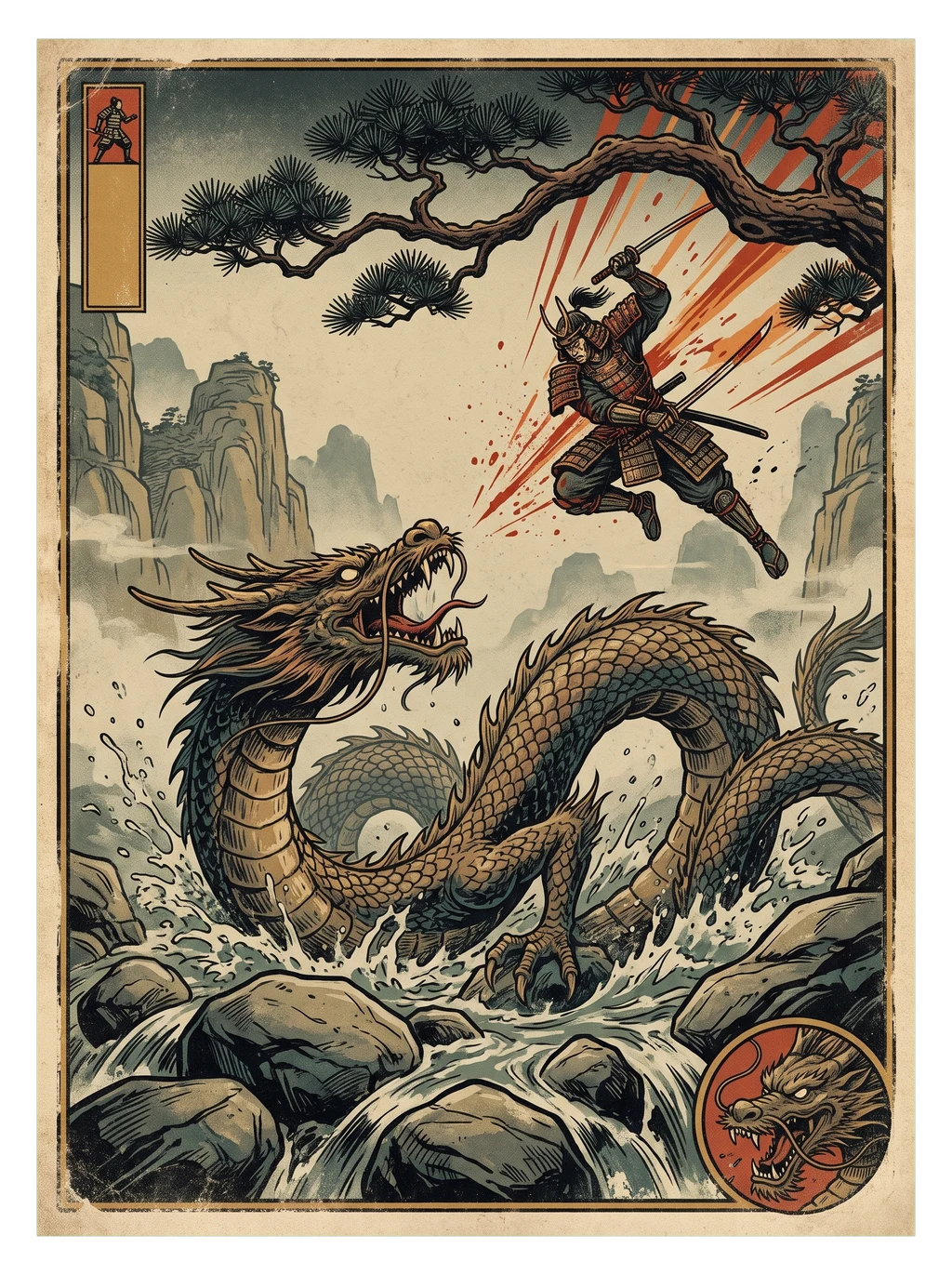 Warrior vs River Dragon Ink Battle Tee