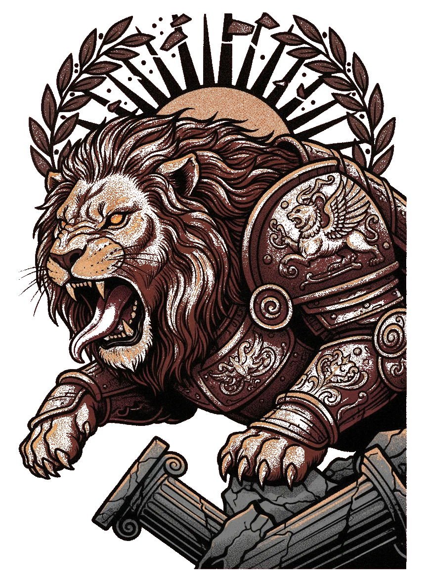 Venetian Fury: Roaring Armored Lion Tee