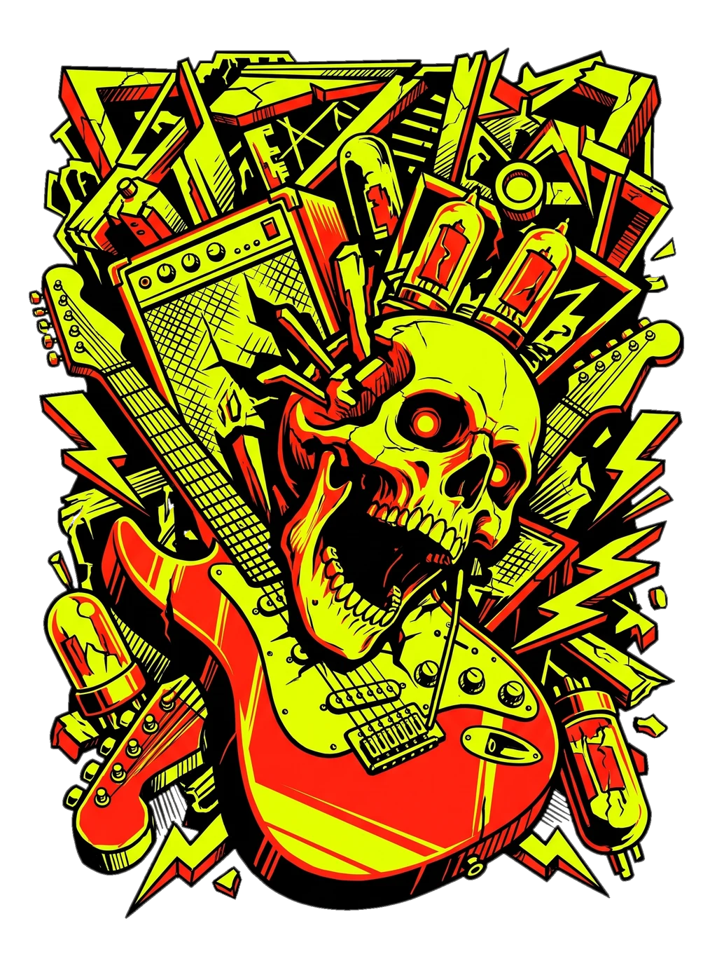 Neon Fury Guitar Skull