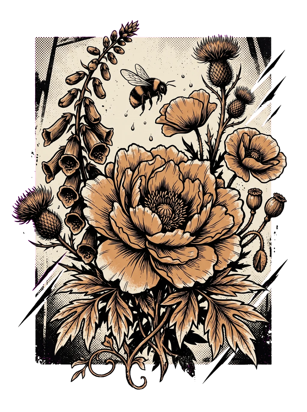 Wildwood Peony & Bee Dark Botanical Tee