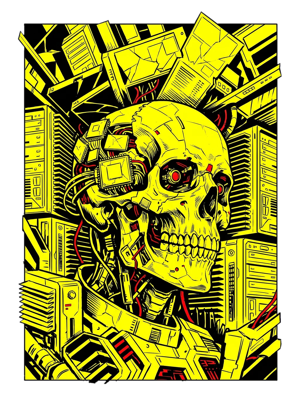 Cybernetic Skull Matrix - Neon Tech Overload