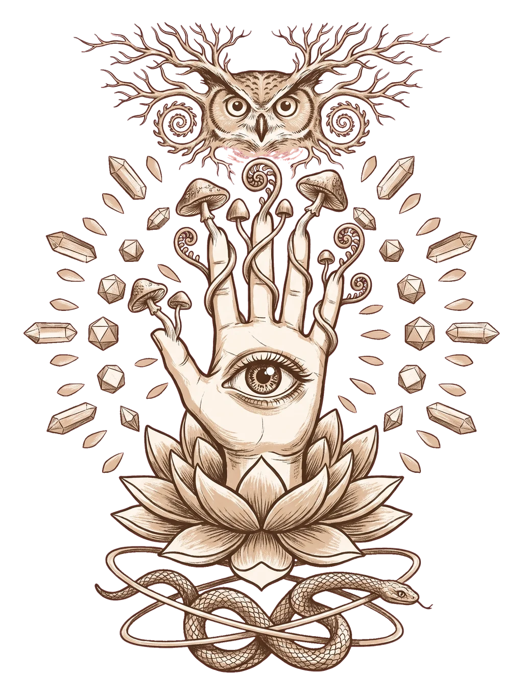 Awakened Palm & Sacred Lotus Graphic T-Shirt