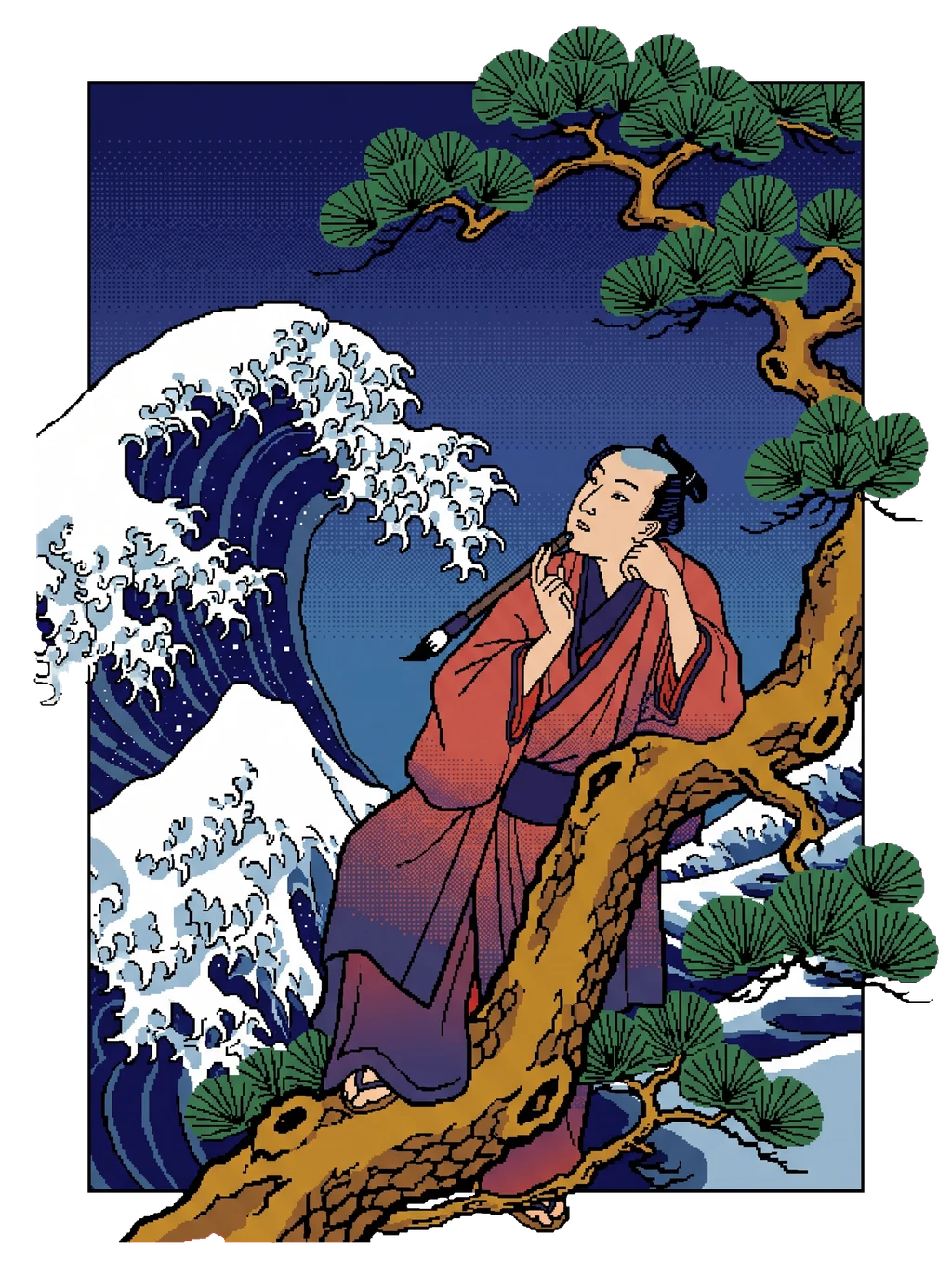 Pixel Poet's Reflection - Digital Ukiyo-e Wave
