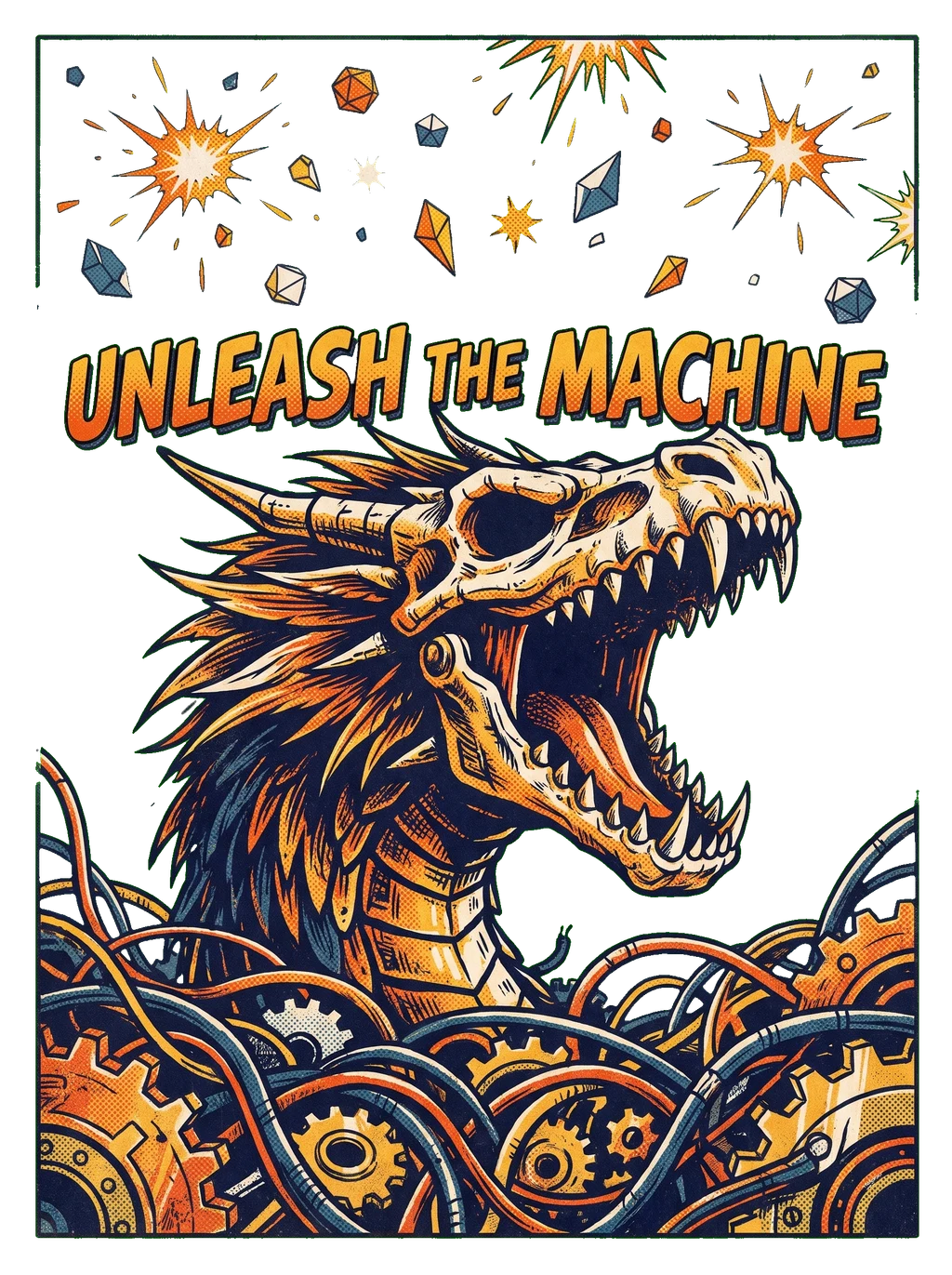Cybernetic Dragon Roar - Industrial Ink Art Tee