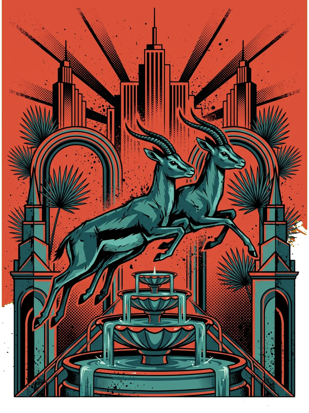 Art Deco Leaping Gazelles Graphic Tee