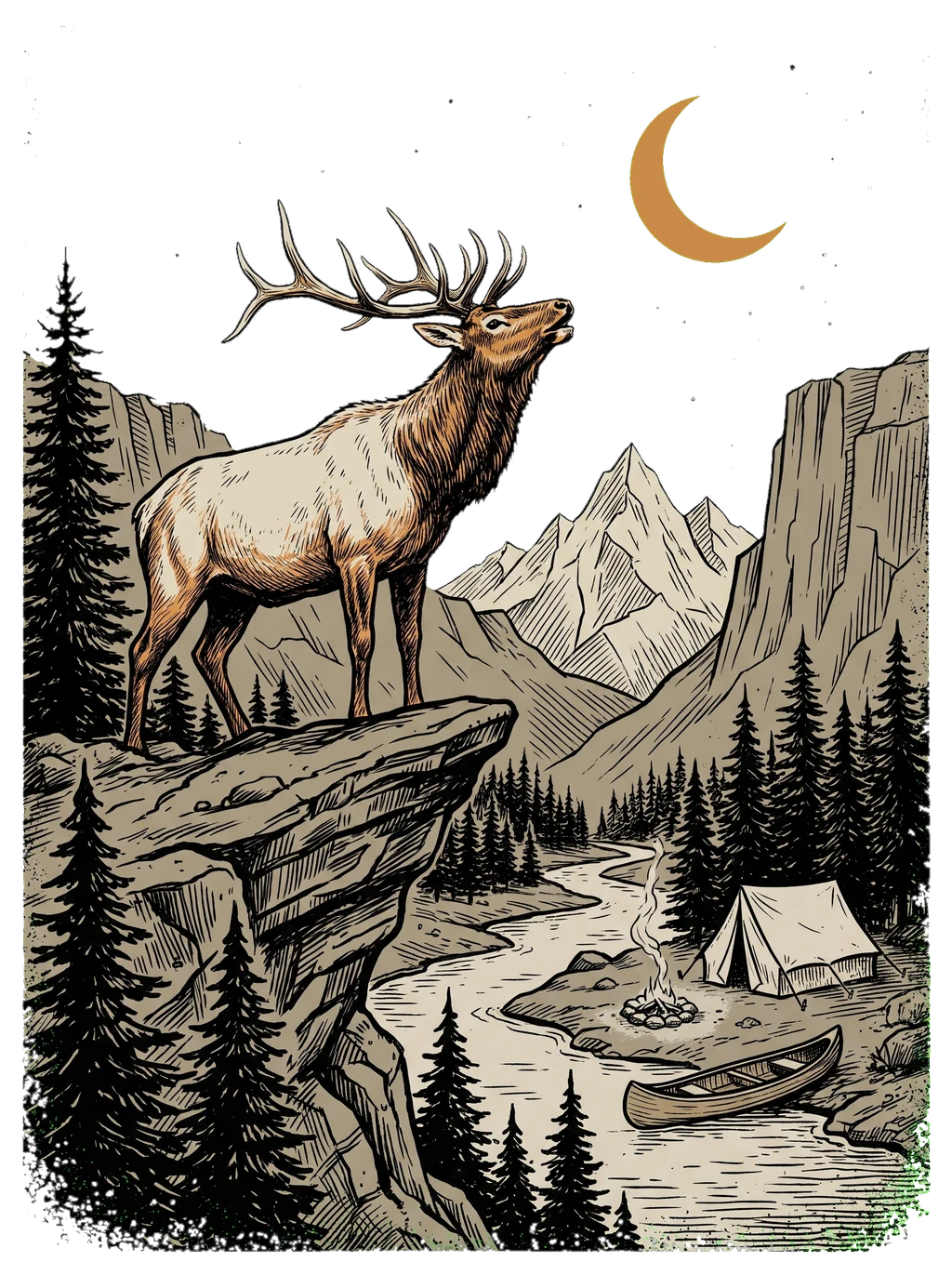 Wilderness Sentinel: Elk & Starlit Peaks