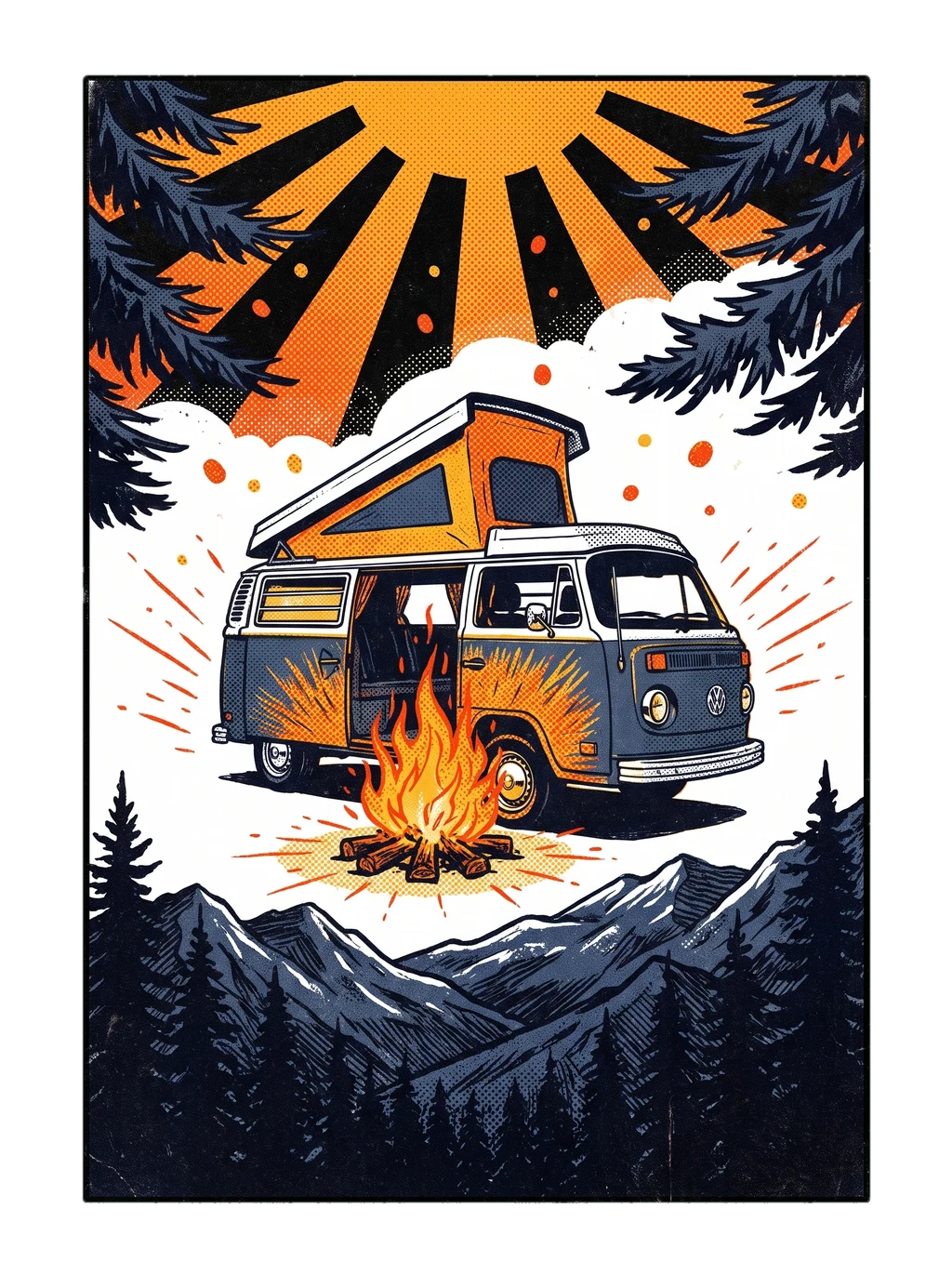 Vintage Camper Van Mountain Adventure T-Shirt