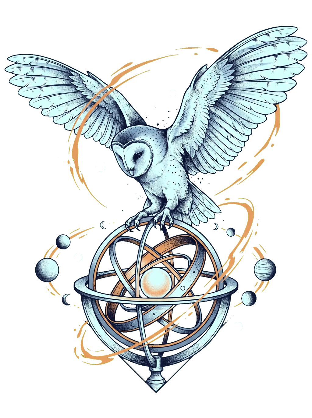 Celestial Guardian Armillary Owl Graphic Tee