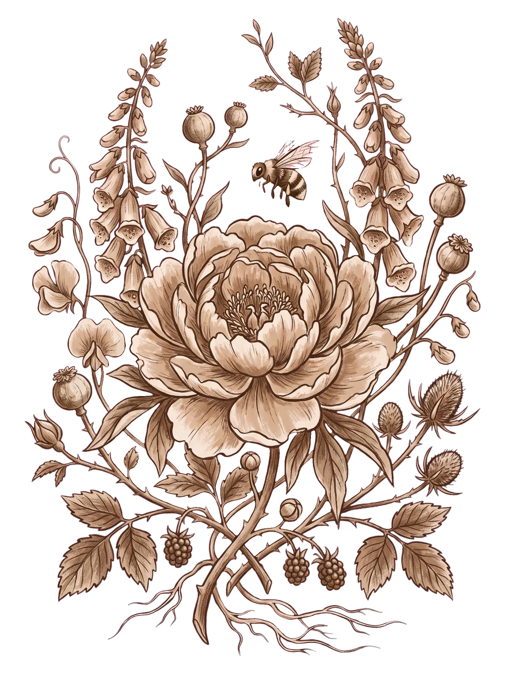 Wild Botanical Peony & Honeybee T-Shirt