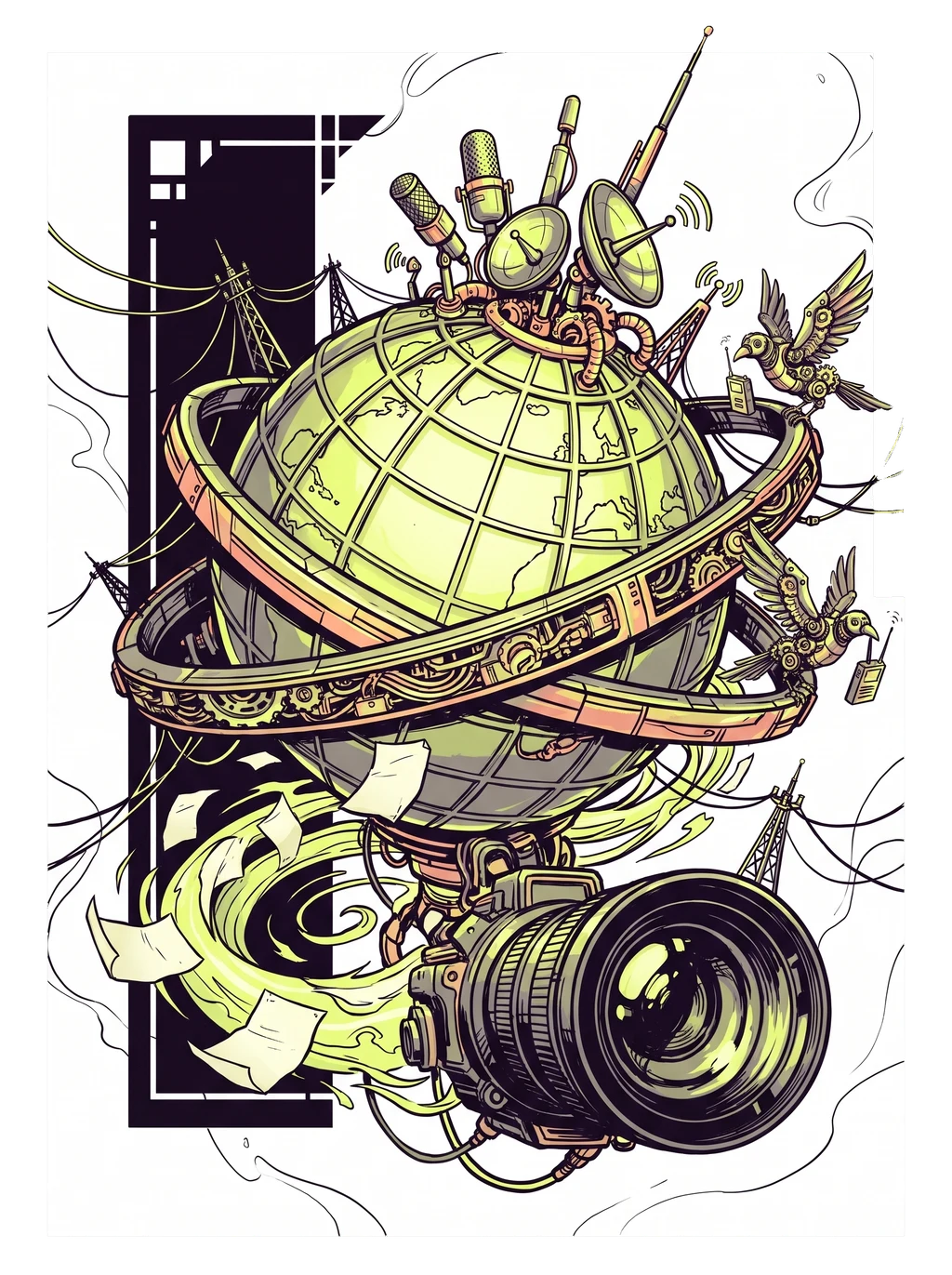 Omni-Signal Mechanical Globe Graphic Tee